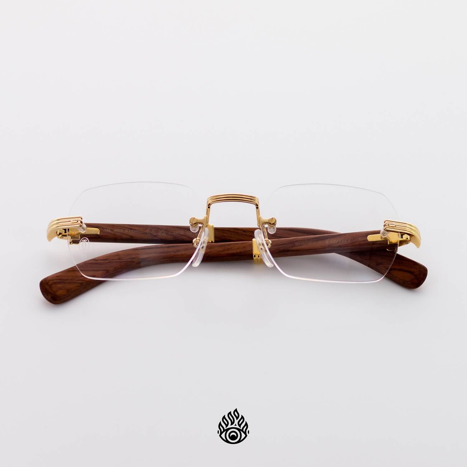 Cartier Bagatelle Wood Glasses, Gold C Decor, Clear Lens CT0377O-002 - Image 3