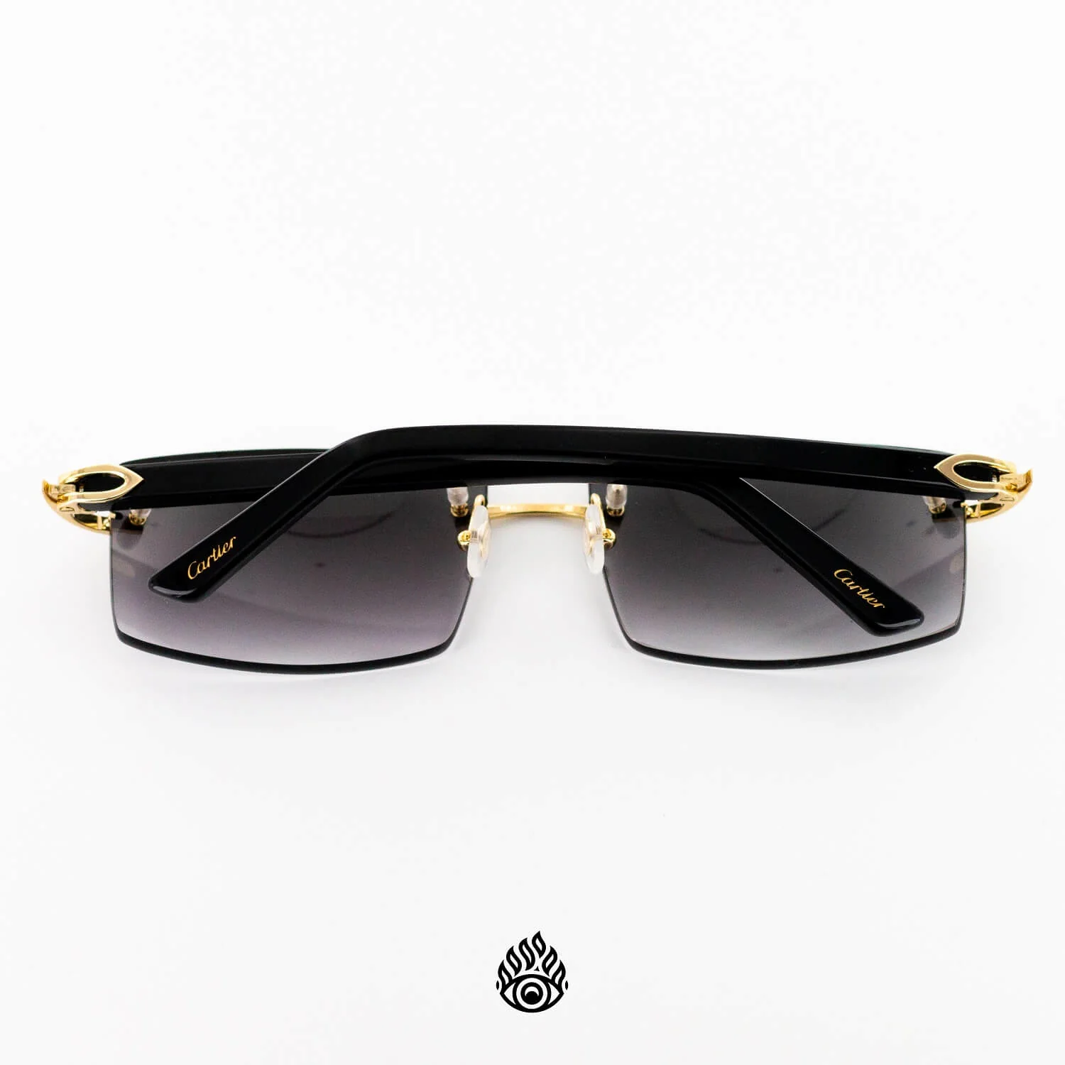 Cartier Black Acetate Glasses with Gold C Decor & Grey Lens CT0048O-002 - Image 3