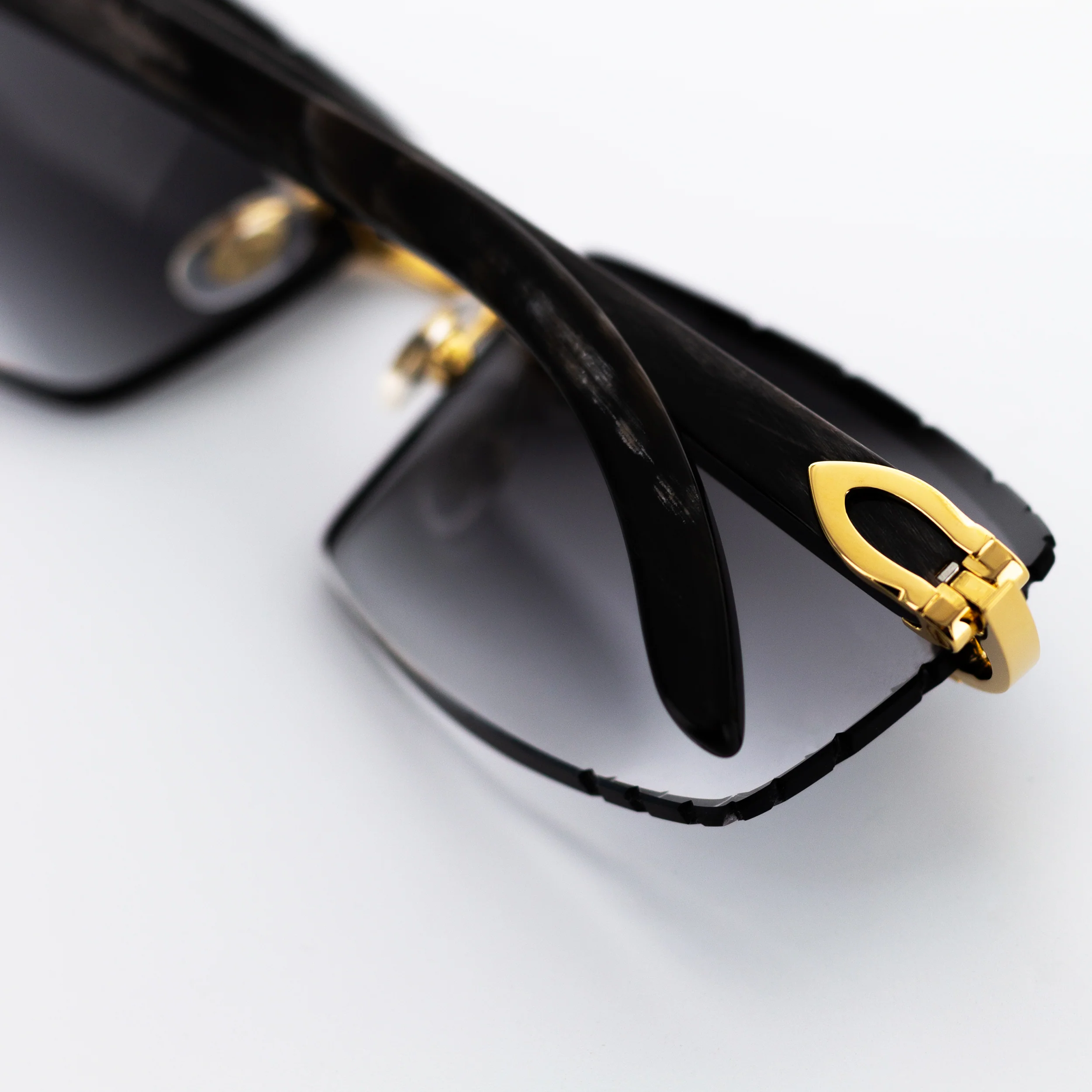 Cartier Black Horn Sunglasses, Gold Detail, Gradient Grey Lens CT0049O-001 - Image 3