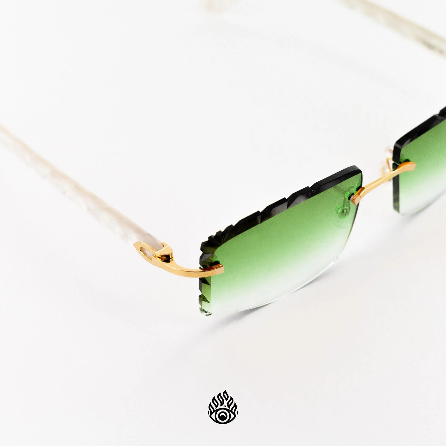 Cartier White Acetate Glasses with Gold C Decor & Green Lens CT0056O-002 - Image 3