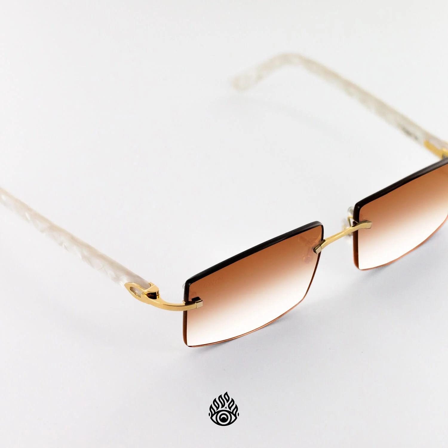 Cartier White Acetate Glasses with Gold C Decor & Honey Brown Lens CT0056O-002 - Image 3