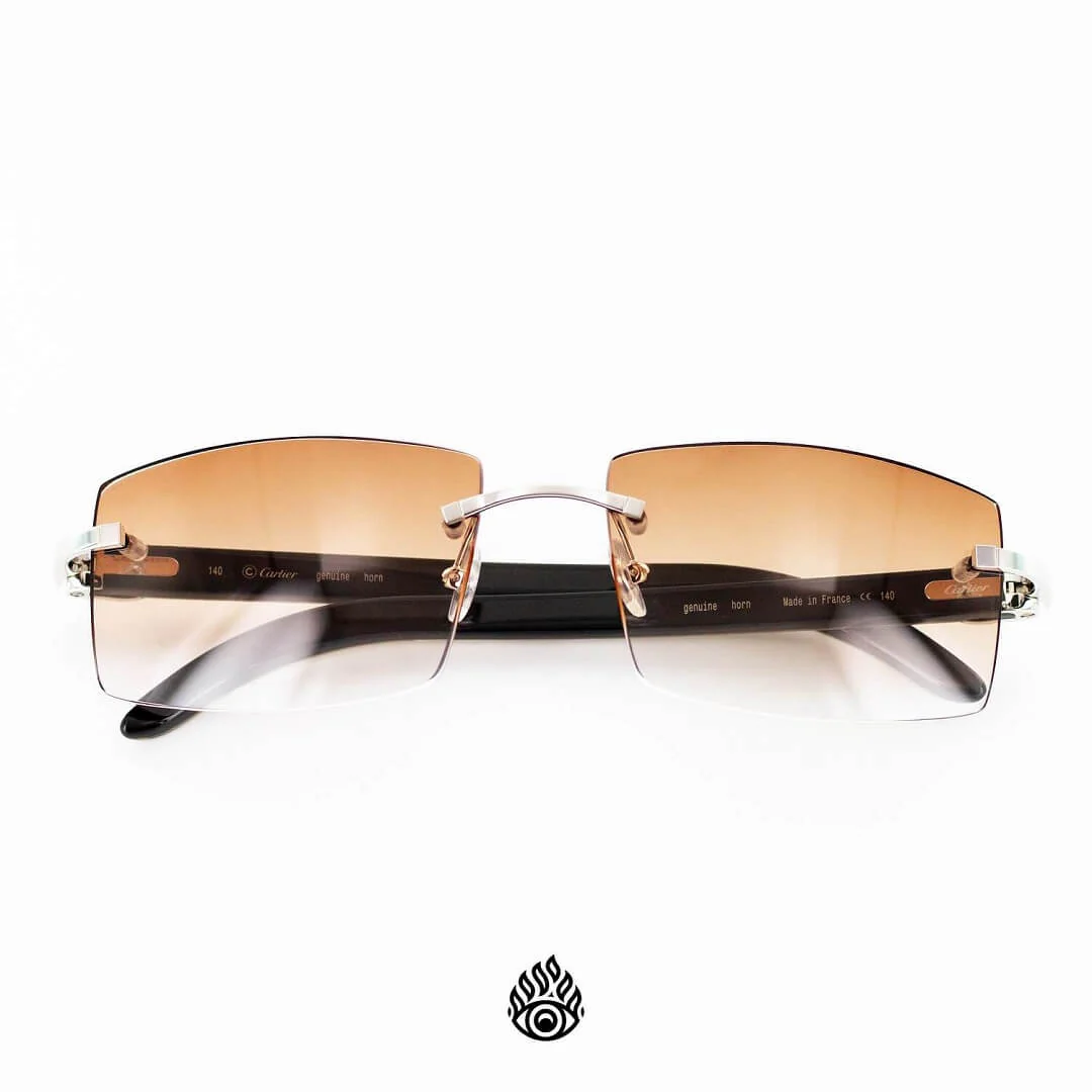 Cartier White Horn Glasses, Platinum Detail, Honey Brown Lens CT0046O-002 - Image 3