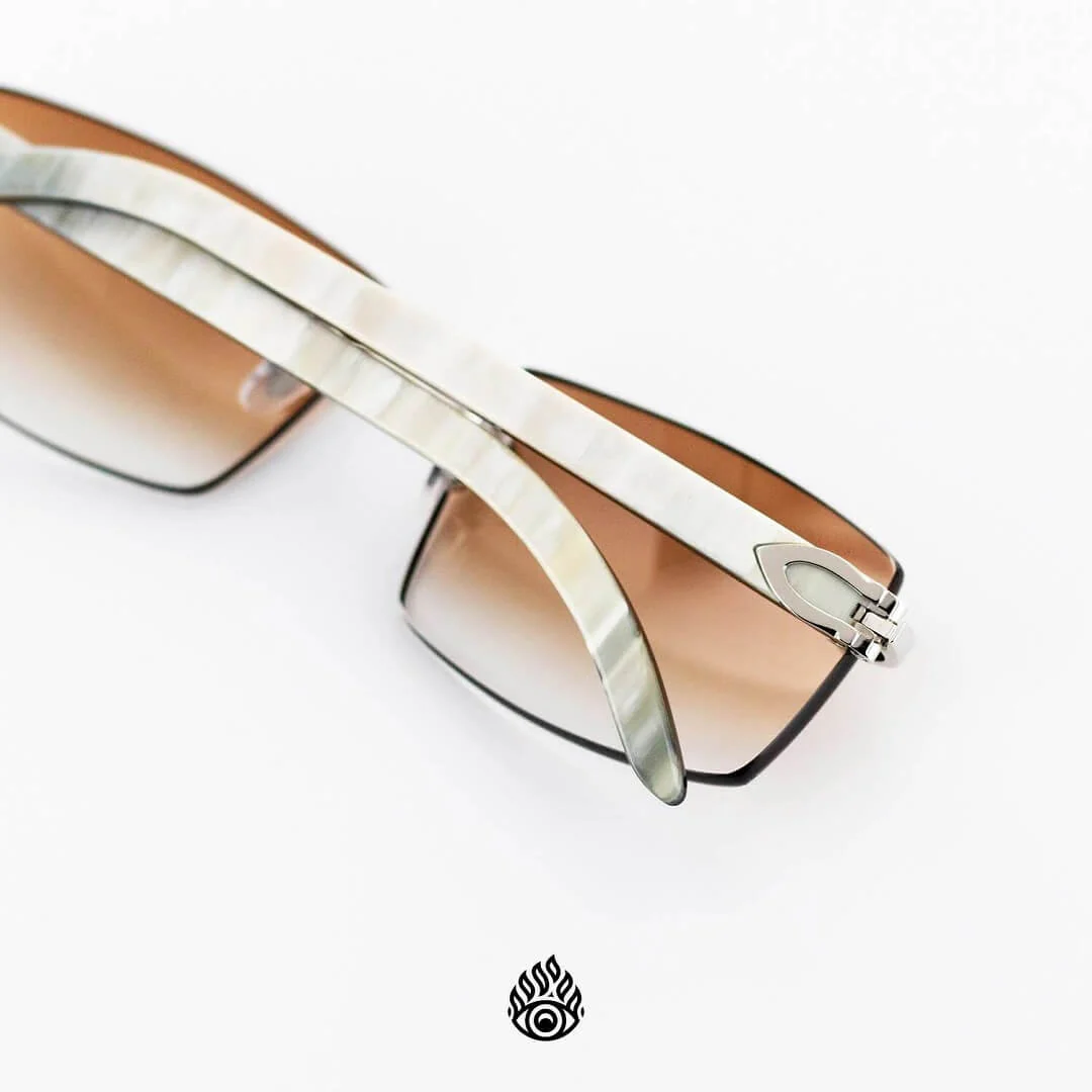Cartier White Horn Glasses, Platinum Detail, Honey Brown Lens CT0046O-002 - Image 4